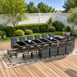 Garden Dining Set 19 Piece Poly Rattan Outdoor Furniture with Cushions Grey