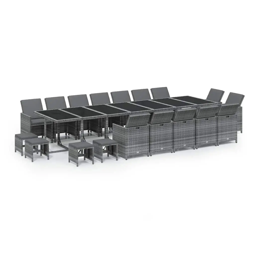 Garden Dining Set 19 Piece Poly Rattan Outdoor Furniture with Cushions Grey