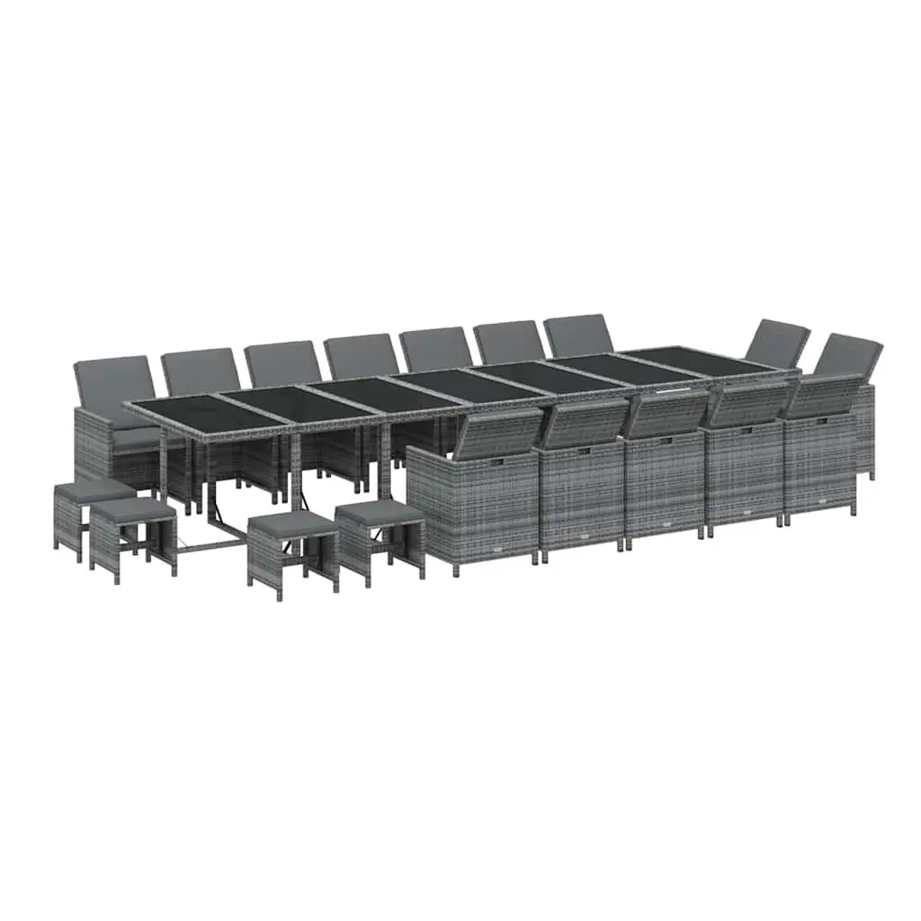 Garden Dining Set 19 Piece Poly Rattan Outdoor Furniture with Cushions Grey