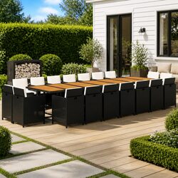 Garden Dining Set 19 Piece Outdoor Furniture Black Poly Rattan Table Chairs