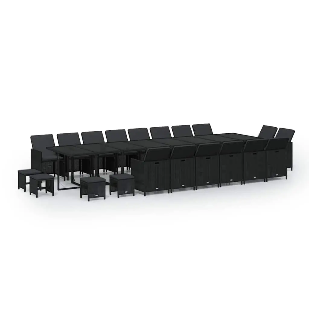 Outdoor Dining Set Black 21 Piece Poly Rattan Weather-Resistant Steel Frame Cushions