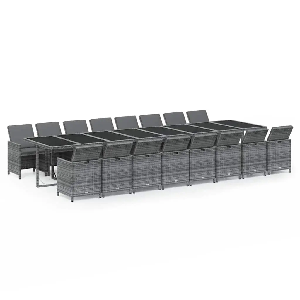 Garden Dining Set 17 Piece Poly Rattan Outdoor Furniture Grey with Cushions