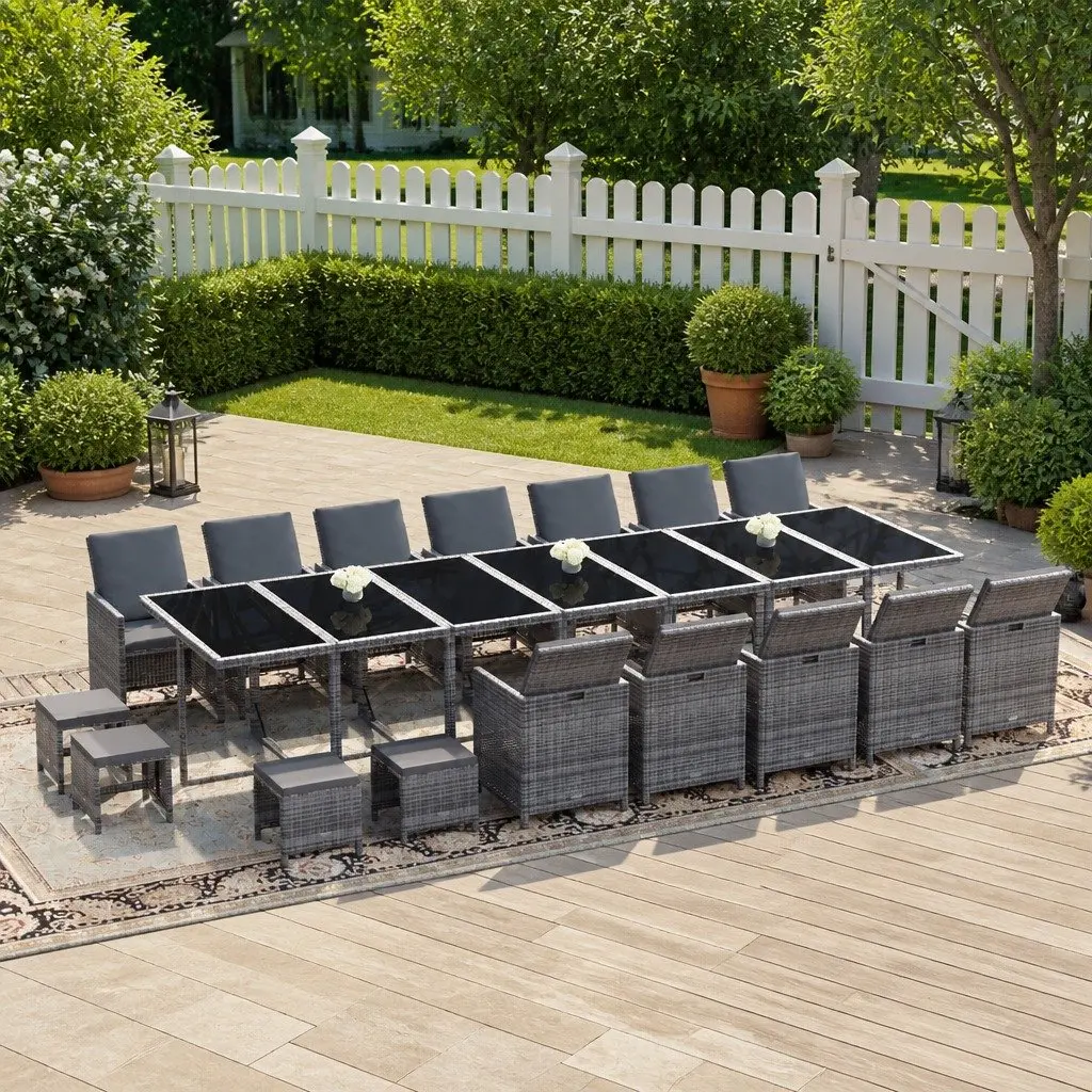 Garden Dining Set Grey 21 Piece Outdoor Furniture Poly Rattan with Cushions