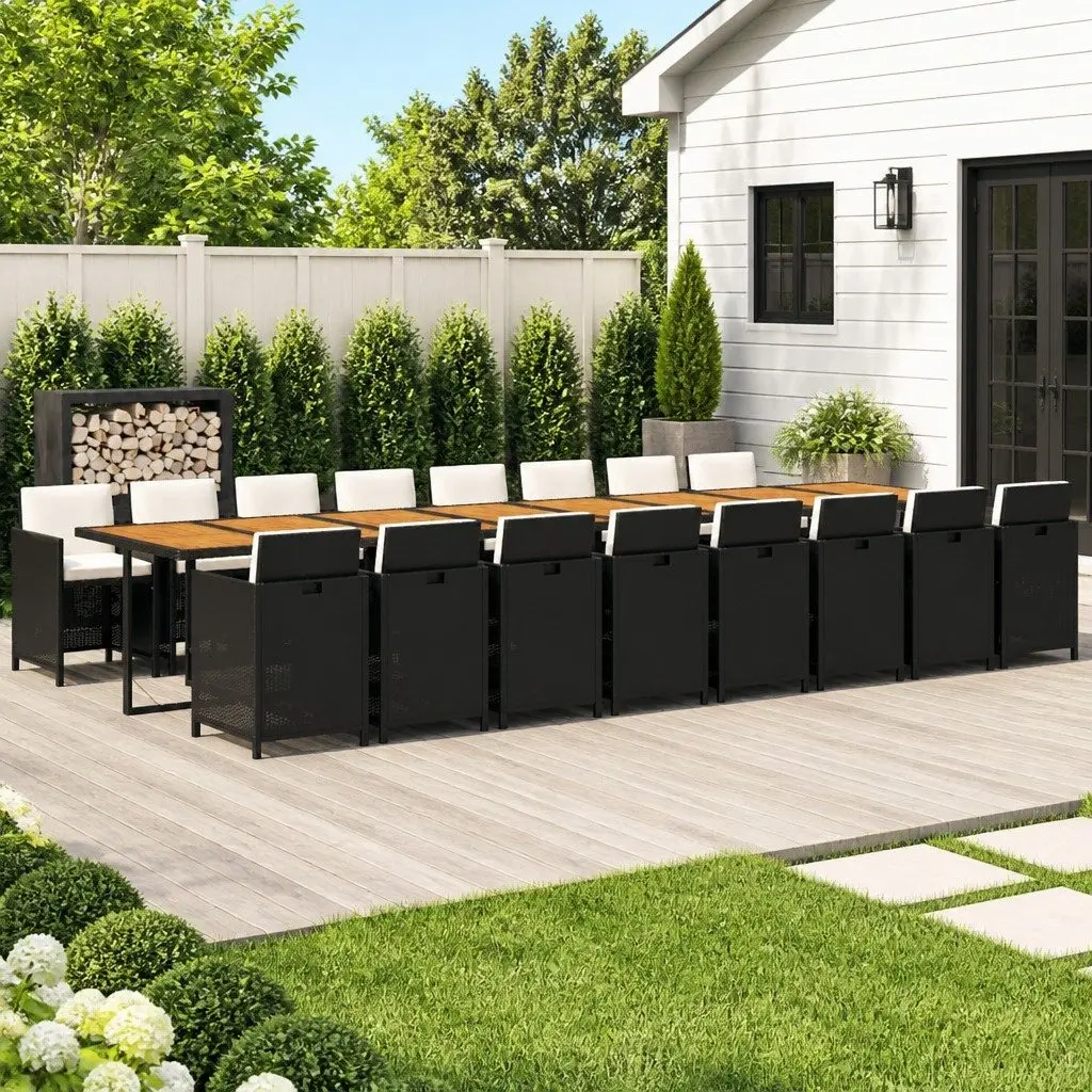 Outdoor Dining Set Black 17 Piece Poly Rattan Furniture with Cushions