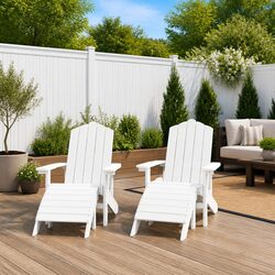 Compact Adirondack Chairs with Footstools in White