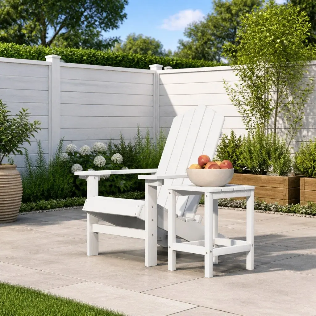 White Adirondack Chair with Table