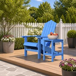 Garden Adirondack Chair with Attached Table Outdoor Patio Seating Blue