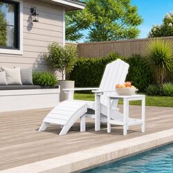 Outdoor Adirondack Chair with Footstool & Side Table Garden Patio Seating White