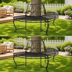 Half Round Tree Bench - Black Steel Comfort Set