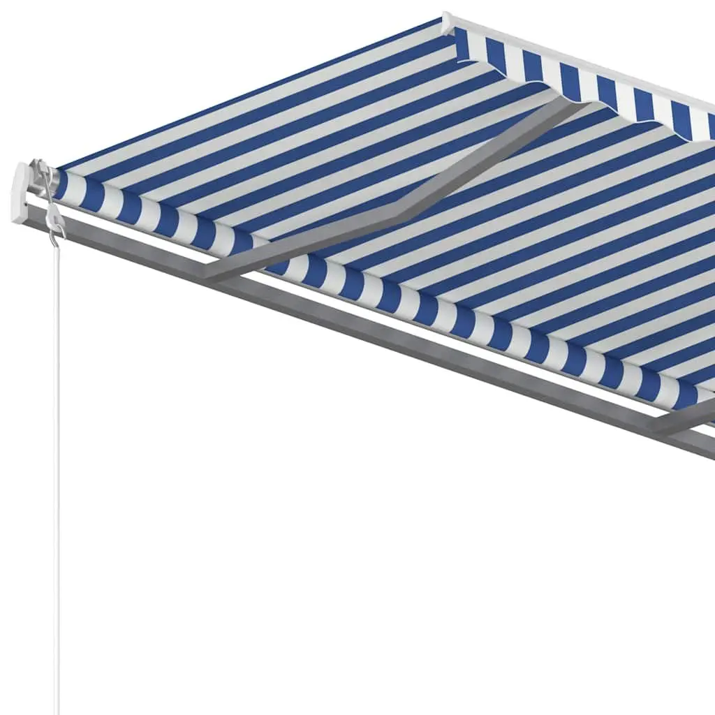 Automatic Retractable Awning Blue White 400x300 cm UV and Water Resistant Adjustable Angle and Height