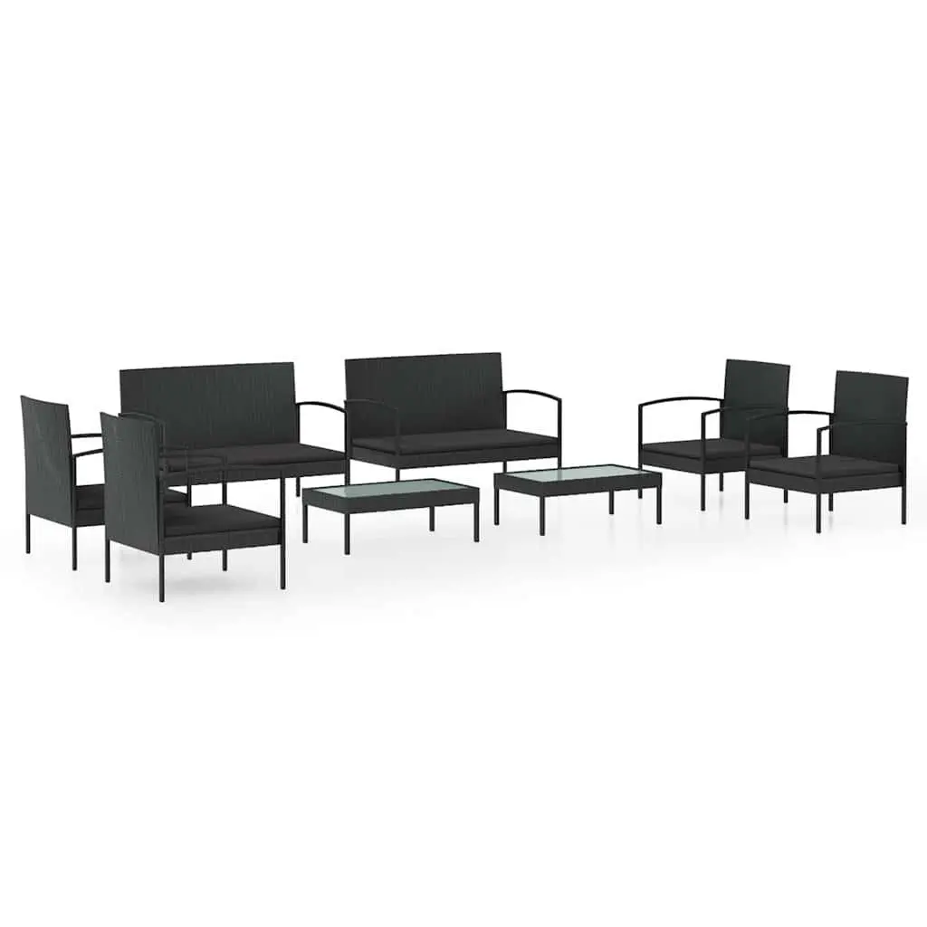 8 Piece Garden Lounge Set Black Poly Rattan Outdoor Furniture Patio Sofa with Cushions