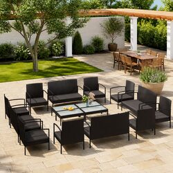 Poly Rattan Garden Lounge Set 16 Piece Outdoor Furniture Patio with Cushions