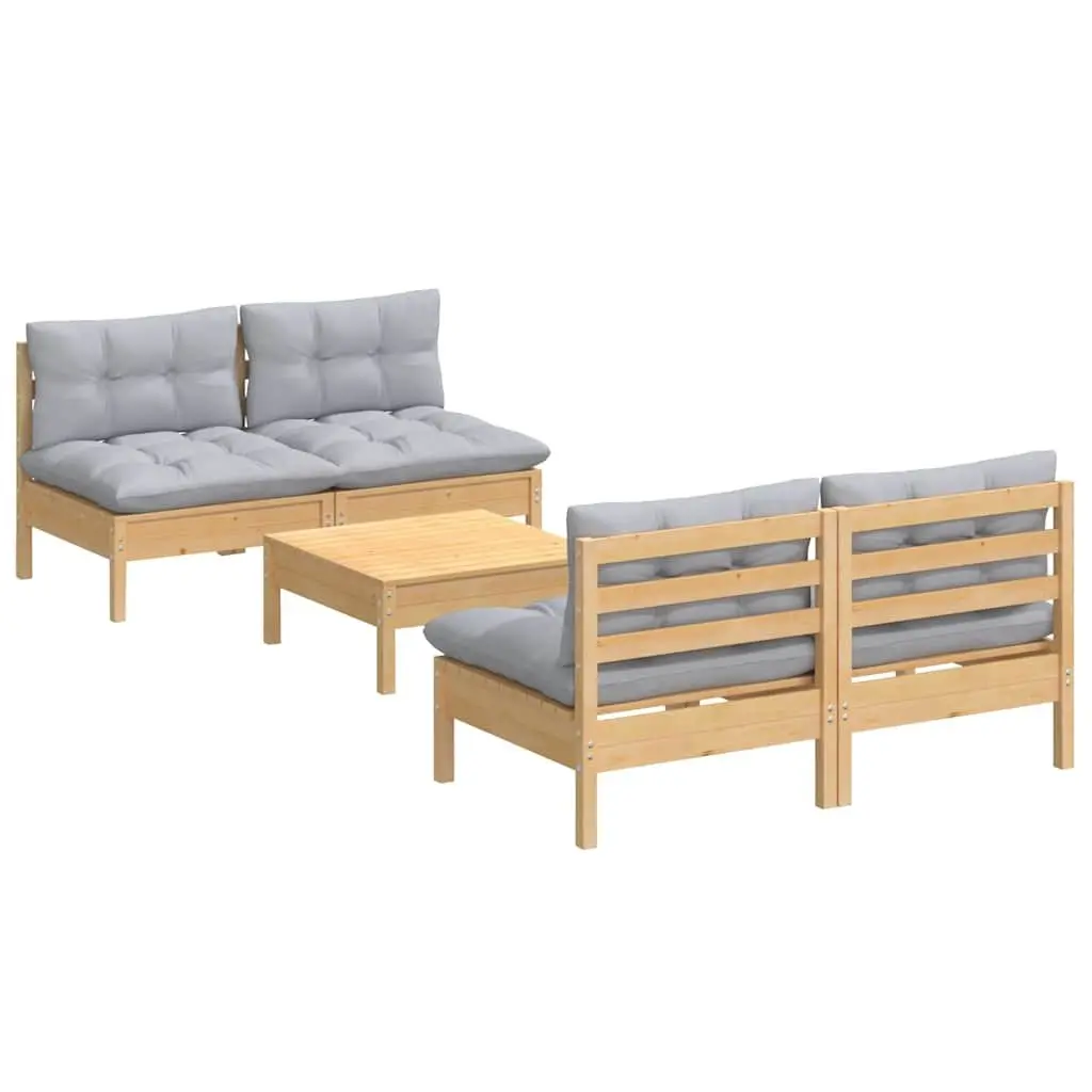 Garden Lounge Set Grey 5 Piece Modular Outdoor Patio Furniture Solid Pinewood