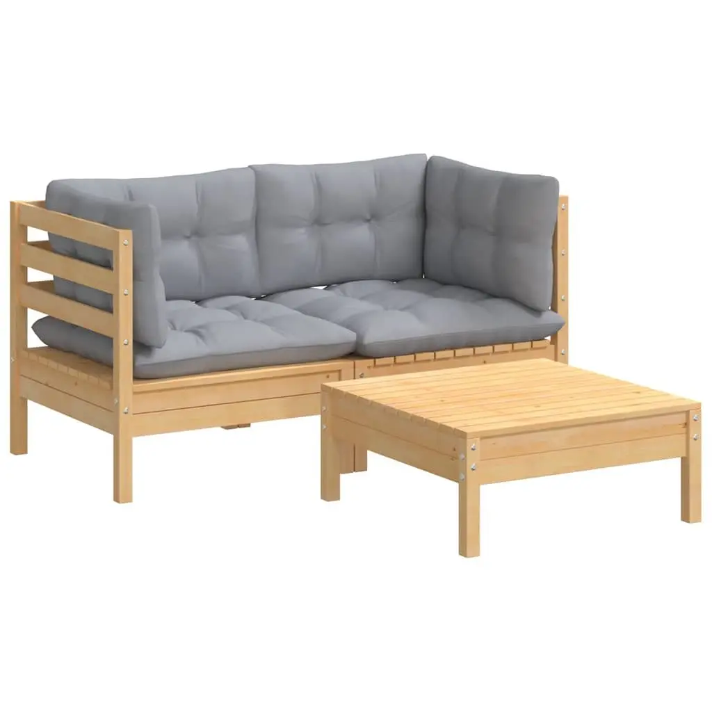 Garden Lounge Set Grey 3 Piece Outdoor Furniture Pinewood Cushions