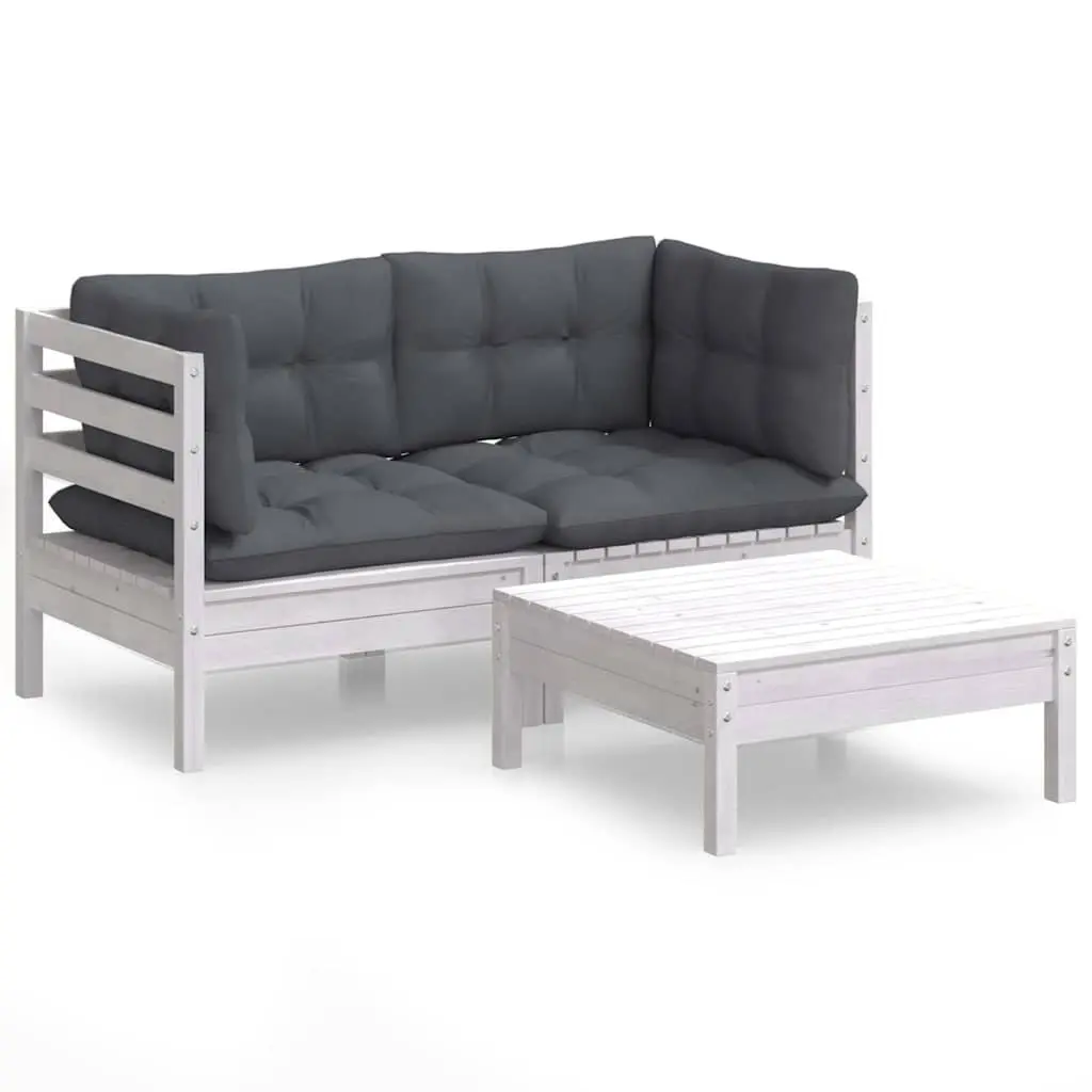 Garden Lounge Set 3 Piece Outdoor Furniture Pinewood Patio with Cushions