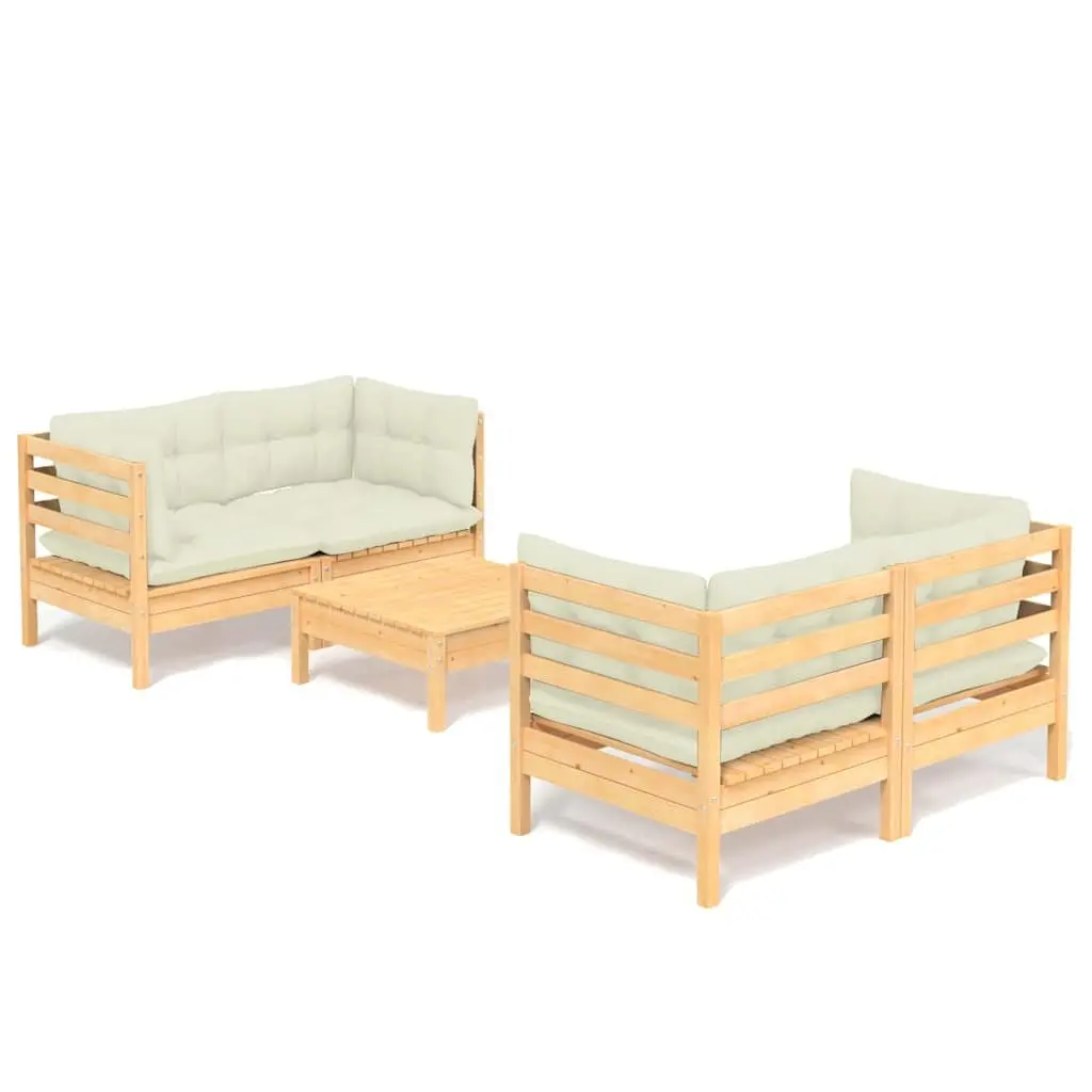 5 Piece Garden Lounge Set with Cream Cushions Solid Pinewood Outdoor Furniture