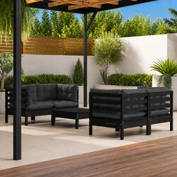 5 Piece Garden Lounge Set Pinewood Outdoor Patio Furniture with Cushions Black