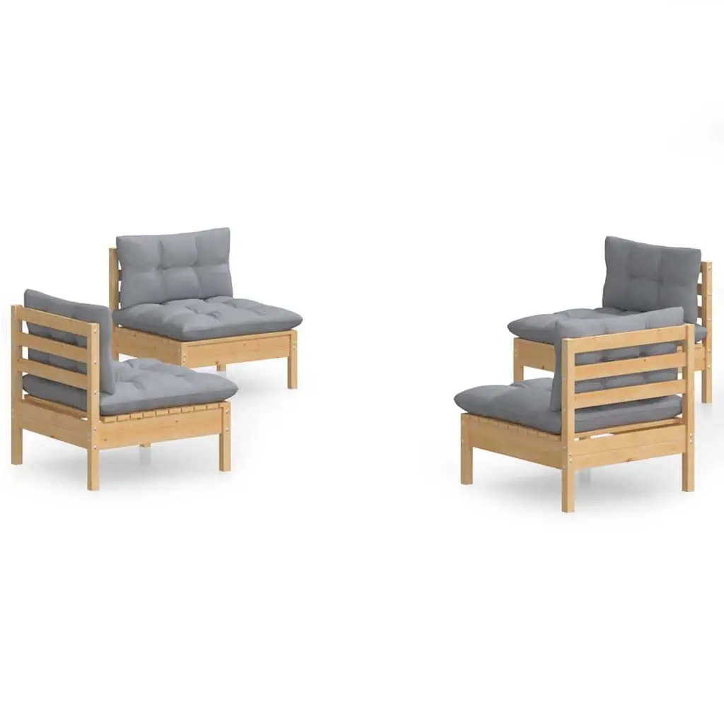 Garden Lounge Set 4 Piece Outdoor Patio Furniture Grey Cushions Pinewood
