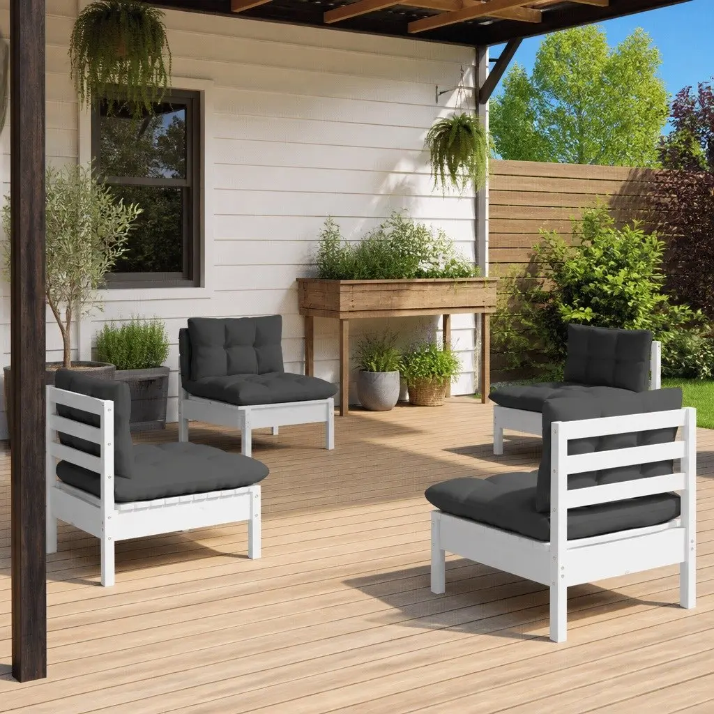 Garden Lounge Set White 4 Piece Solid Pinewood with Cushions