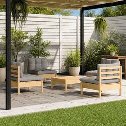 Garden Lounge Set 5 Piece Outdoor Patio Furniture Grey Cushions Pinewood