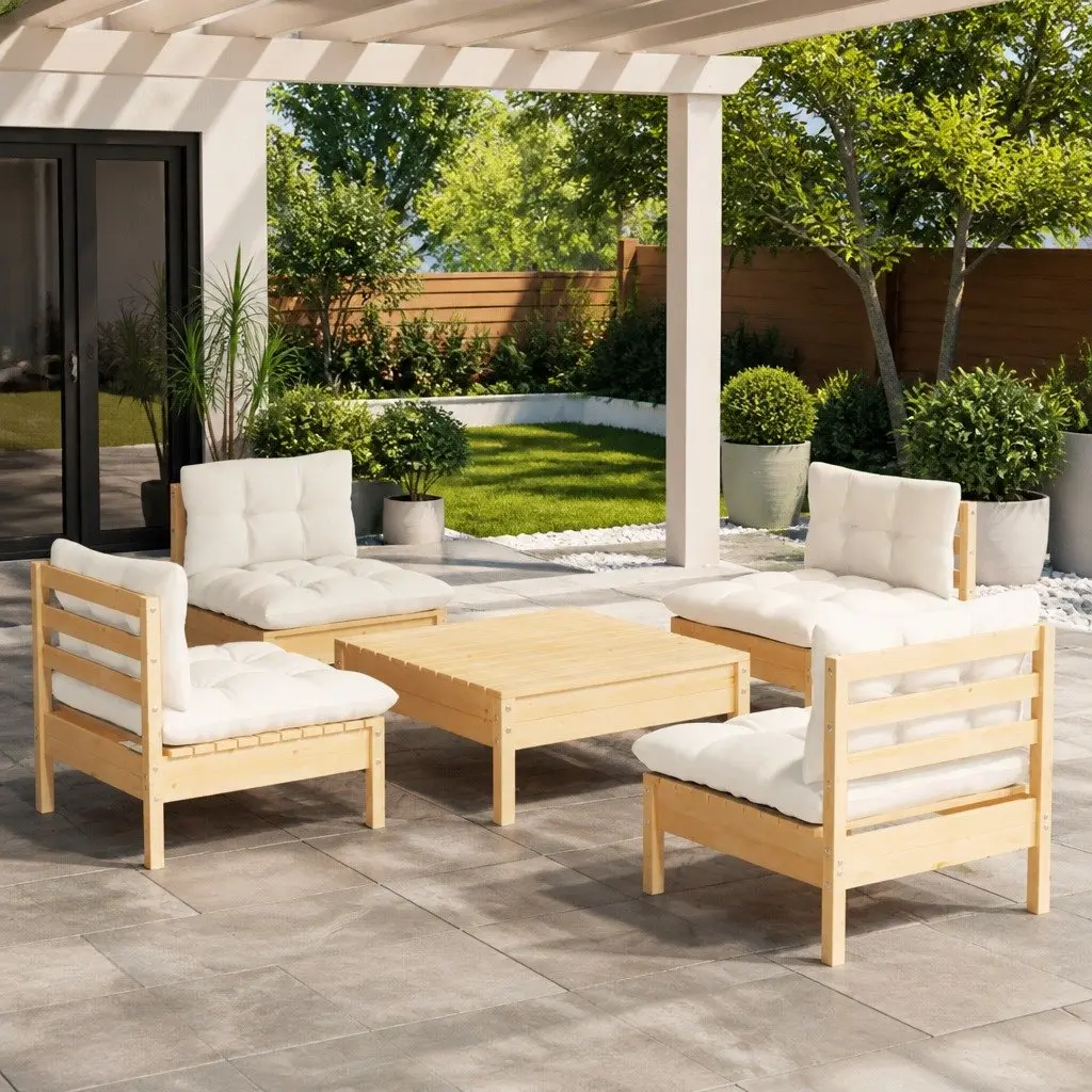 Garden Lounge Set Cream 5 Piece Outdoor Furniture Patio Seating with Cushions