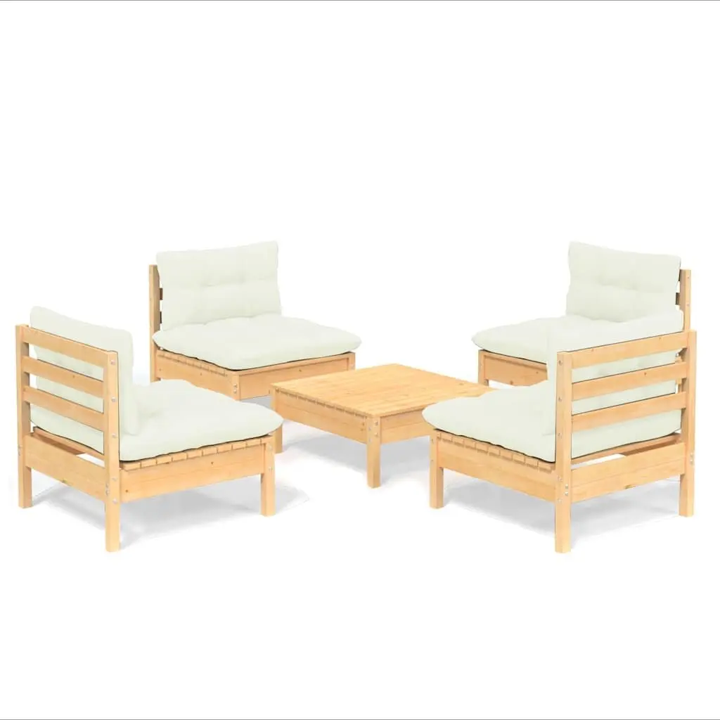 Garden Lounge Set Cream 5 Piece Outdoor Furniture Patio Seating with Cushions