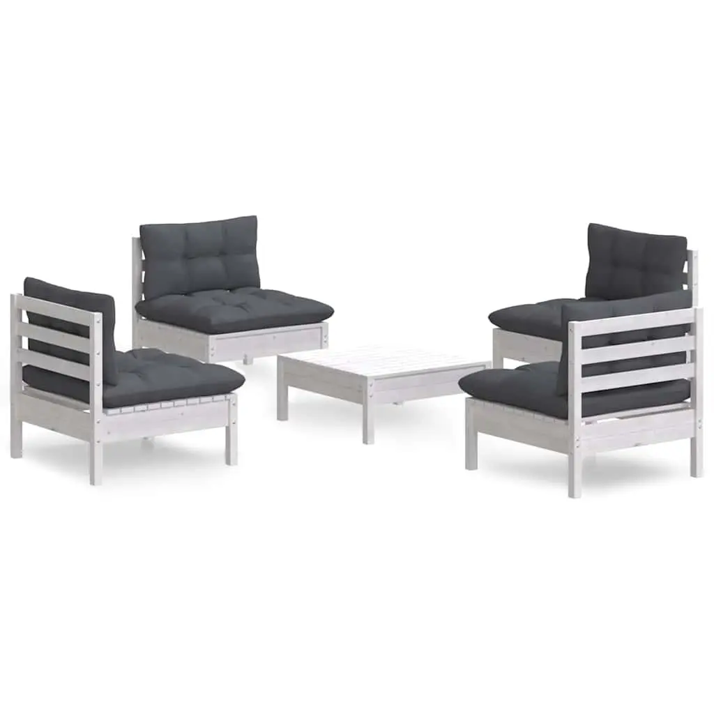 Garden Lounge Set 5 Piece Outdoor Patio Furniture White Pinewood with Cushions