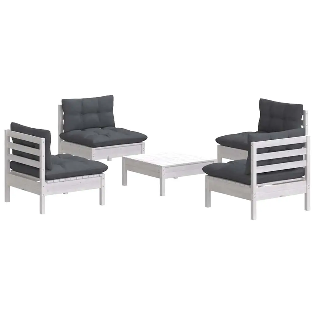 Garden Lounge Set 5 Piece Outdoor Patio Furniture White Pinewood with Cushions