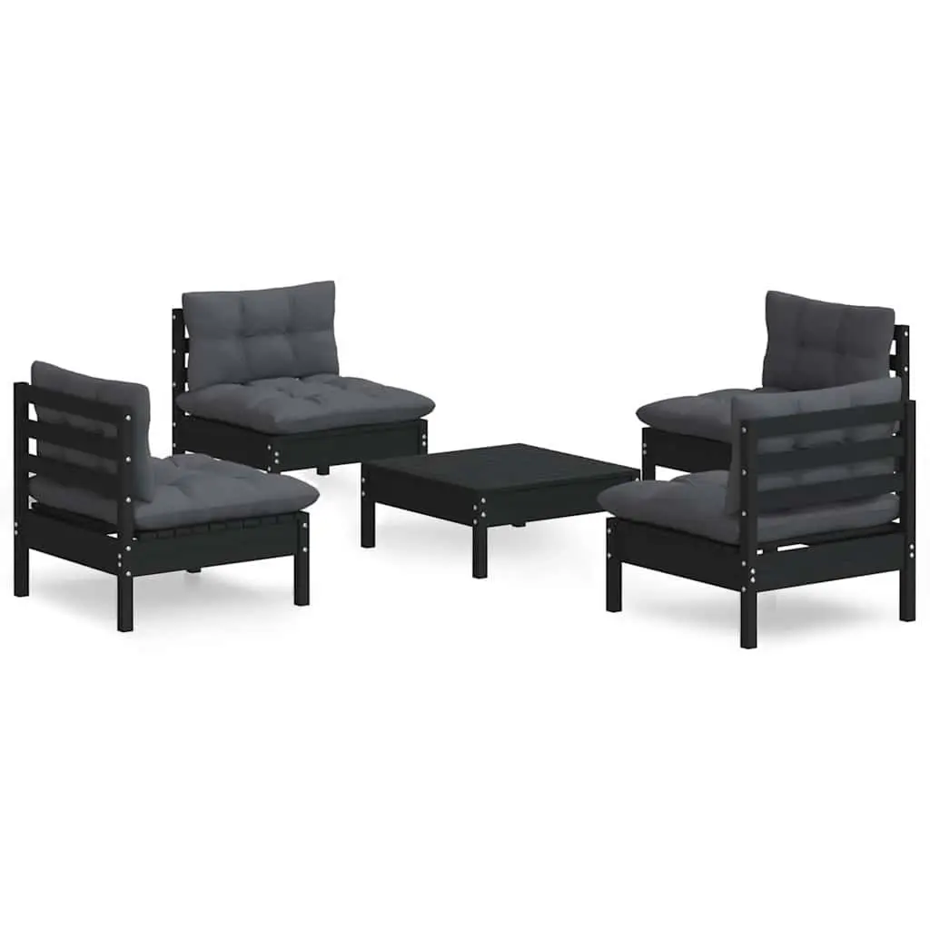 Garden Lounge Set 5 Piece Pinewood Patio Furniture Anthracite Cushions Modular
