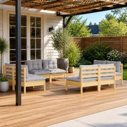 Garden Lounge Set 8 Piece Outdoor Patio Furniture Grey Cushions Modular