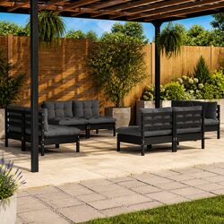 Garden Lounge Set 8 Piece Modular Patio Furniture Pinewood with Cushions