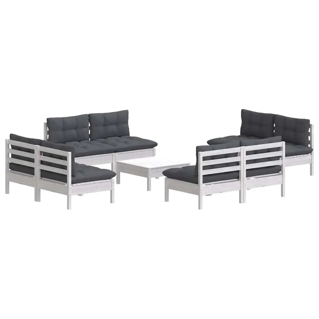 Garden Lounge Set 9 Piece Outdoor Patio Furniture Pinewood with Cushions White
