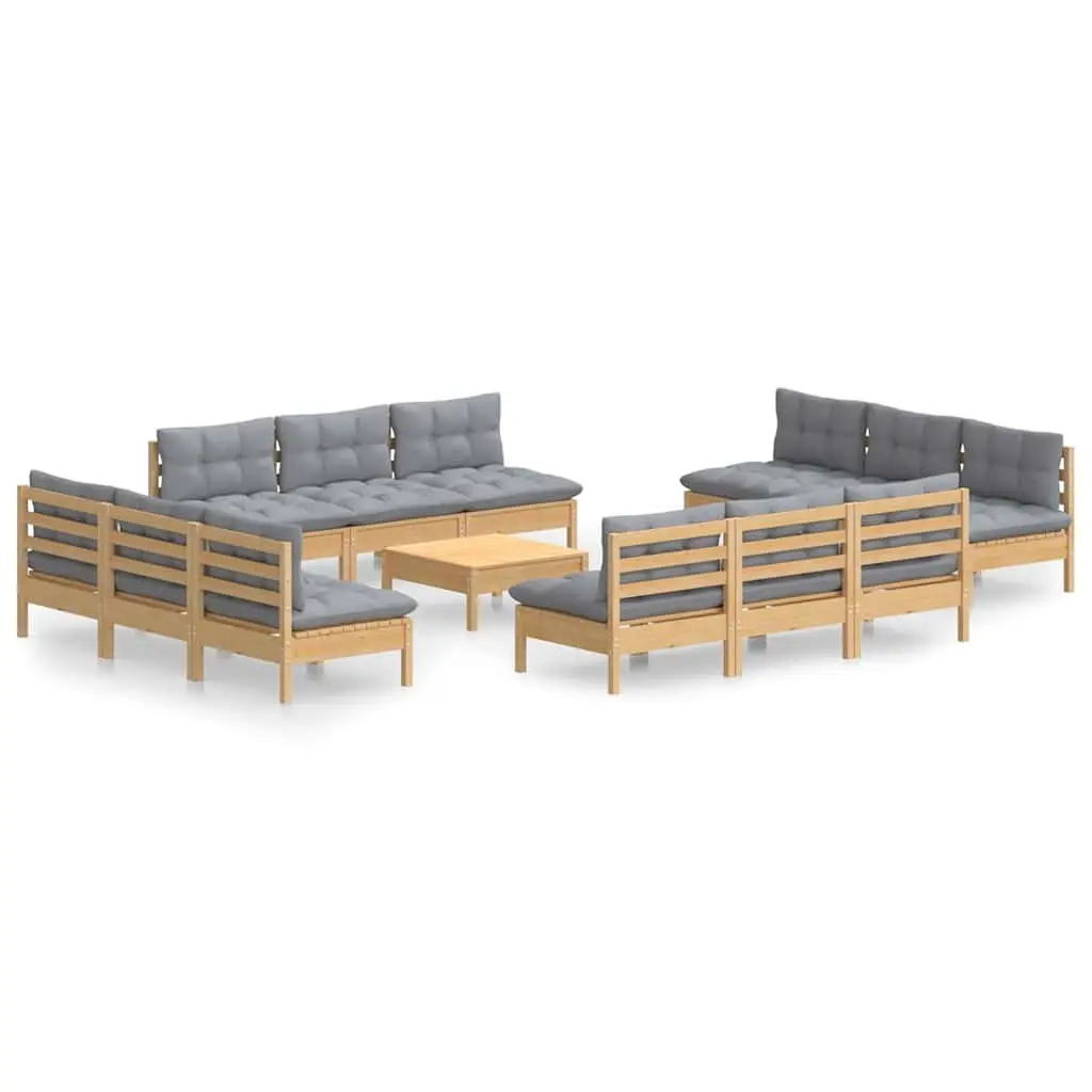 Garden Lounge Set 13 Piece Outdoor Patio Furniture Grey Cushions Pinewood