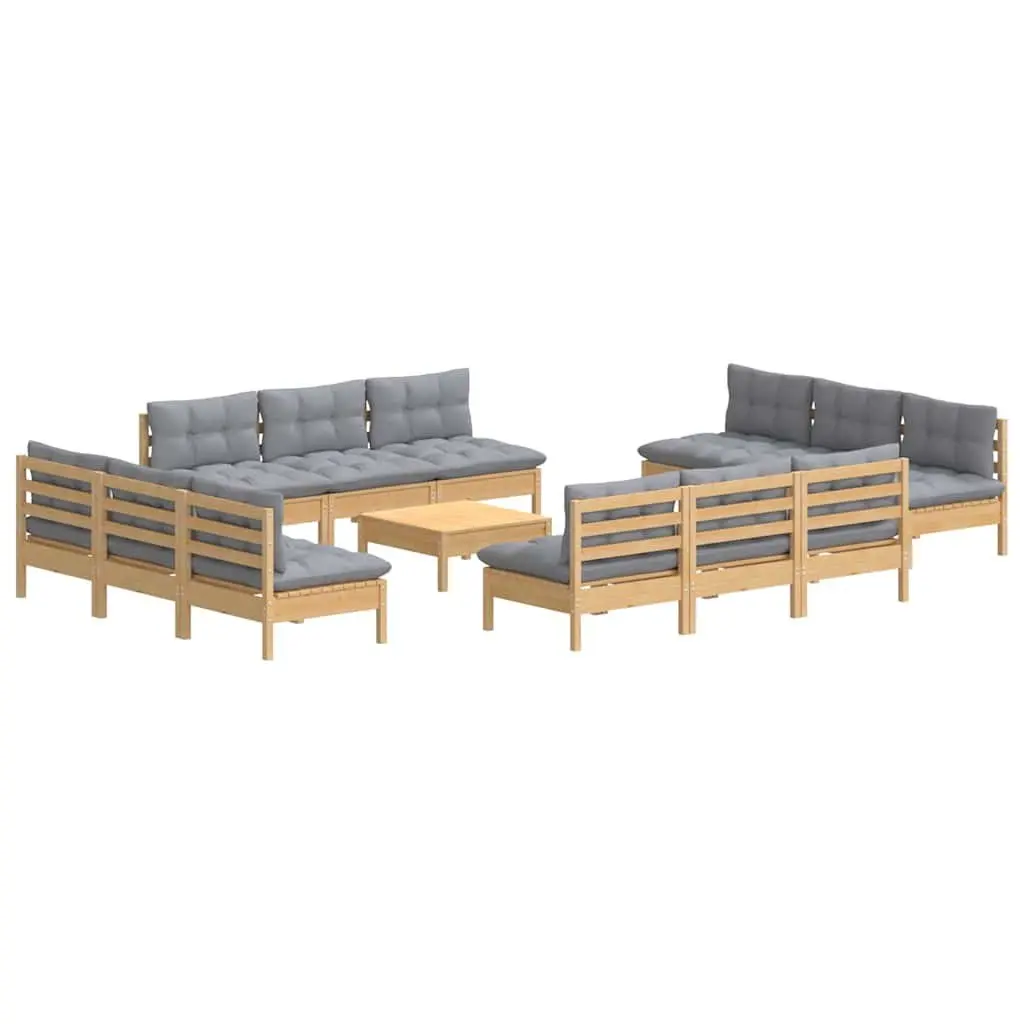 Garden Lounge Set 13 Piece Outdoor Patio Furniture Grey Cushions Pinewood
