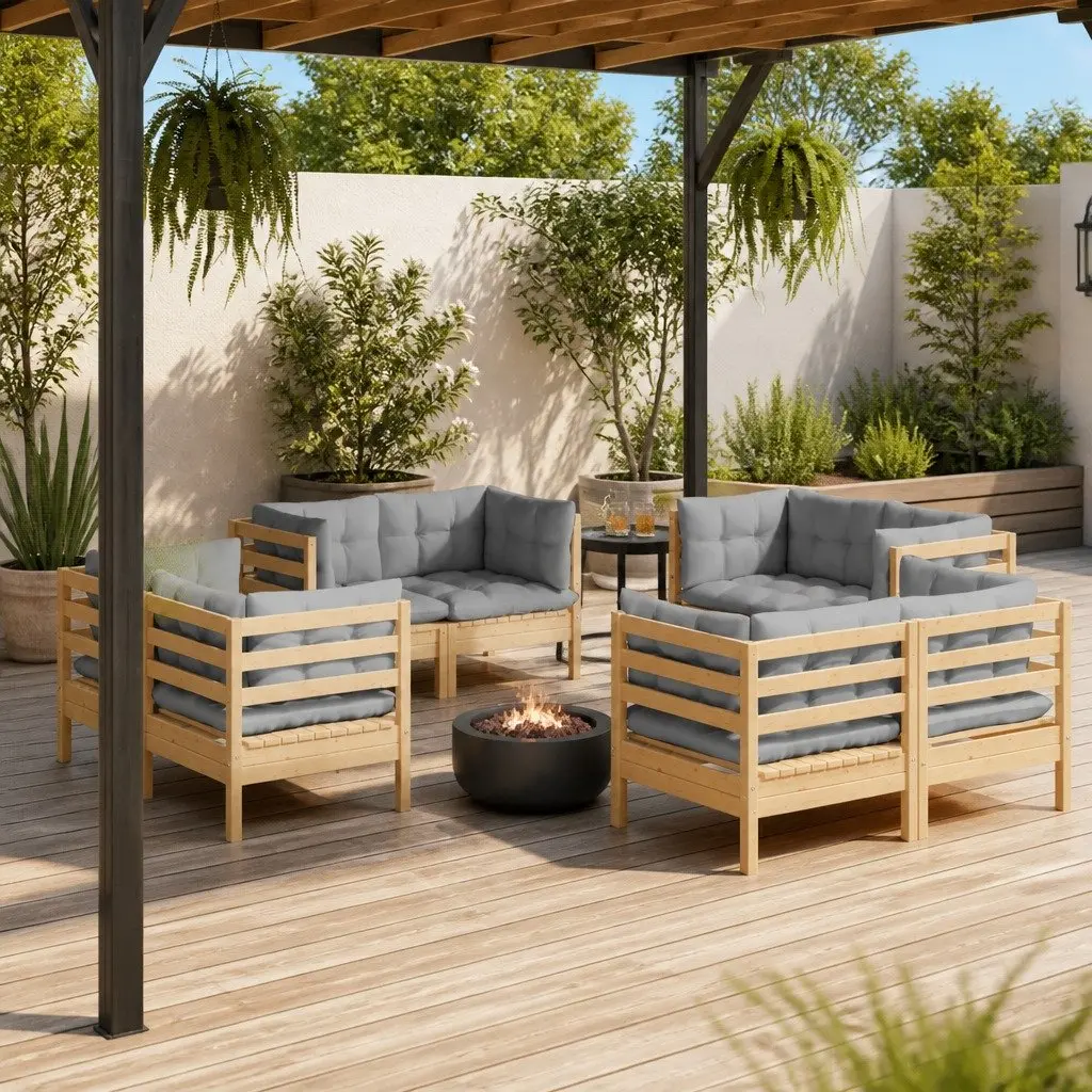 Garden Lounge Set Grey 8 Piece Modular Outdoor Patio Furniture with Cushions