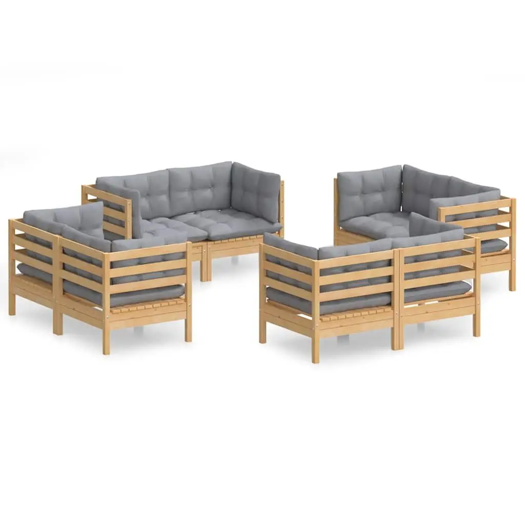 Garden Lounge Set Grey 8 Piece Modular Outdoor Patio Furniture with Cushions