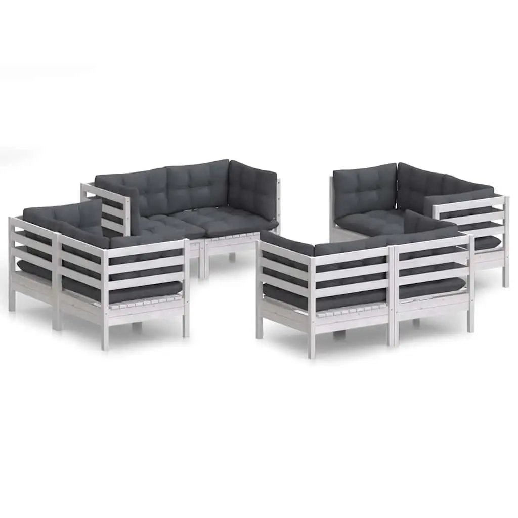 8 Piece Garden Lounge Set White Modular Solid Pinewood Outdoor Patio Furniture
