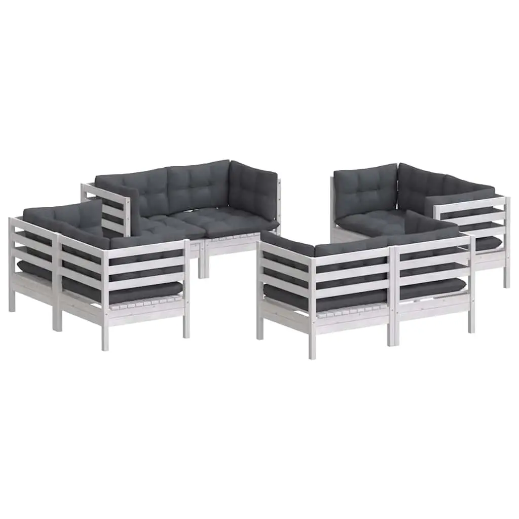 8 Piece Garden Lounge Set White Modular Solid Pinewood Outdoor Patio Furniture