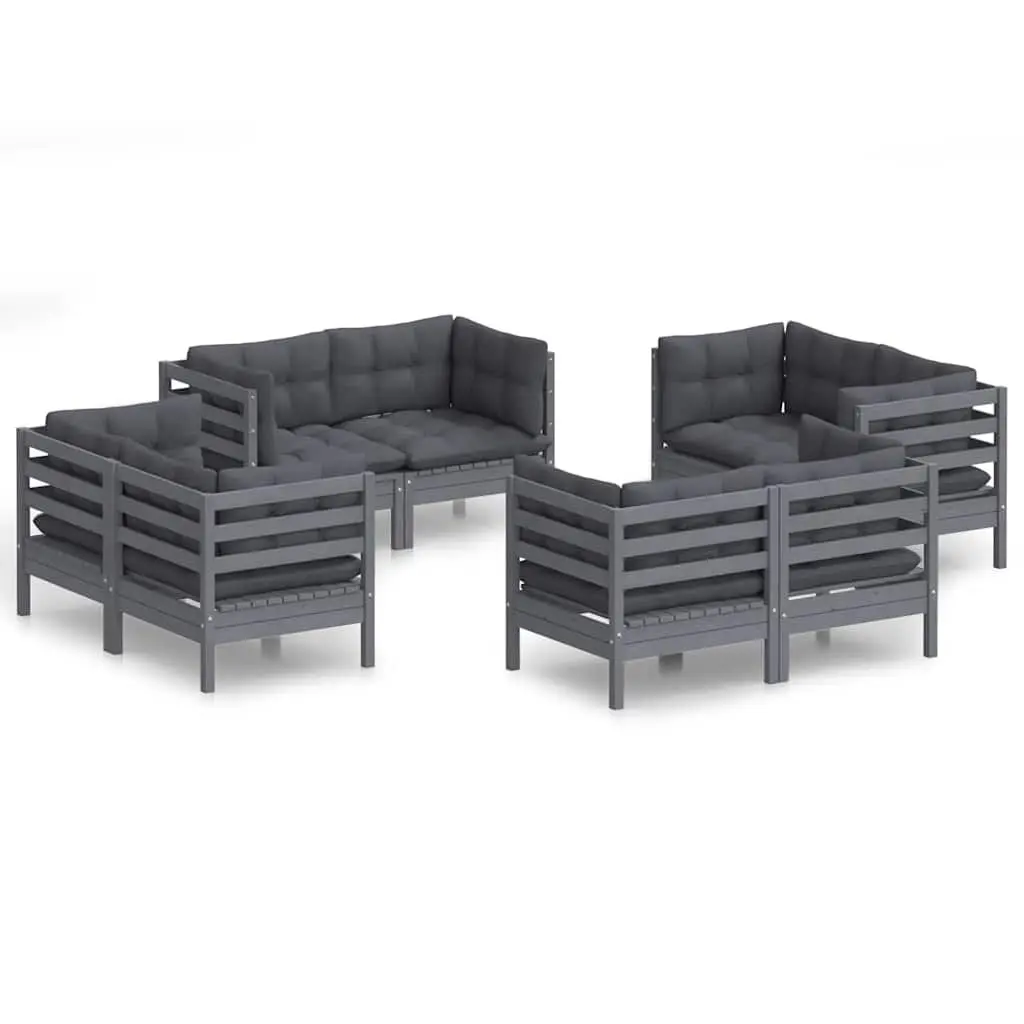 Garden Lounge Set 8 Piece Outdoor Patio Furniture Pinewood Grey Cushions Modular