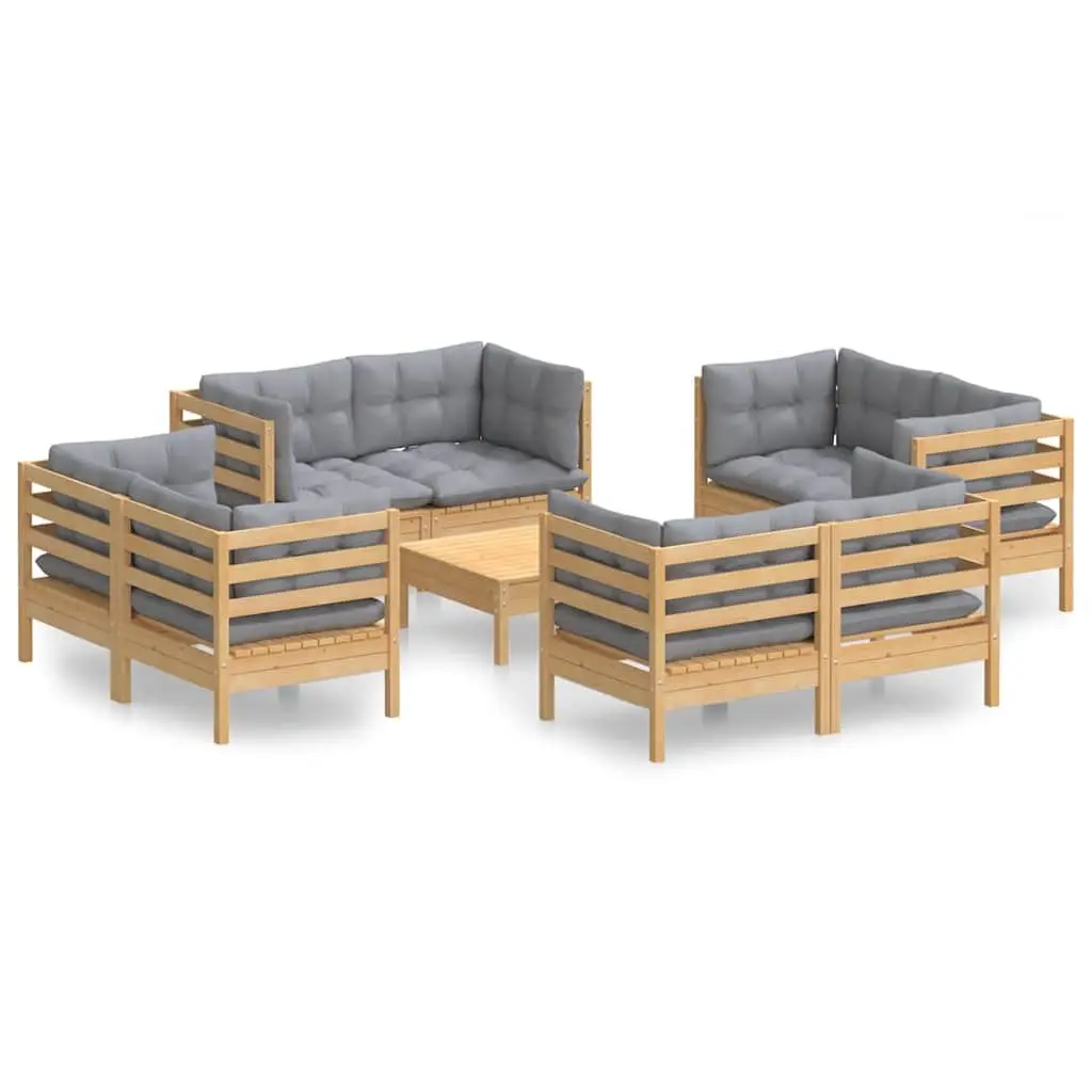 Garden Lounge Set 9 Piece Outdoor Patio Furniture Pinewood Grey Cushions Modular