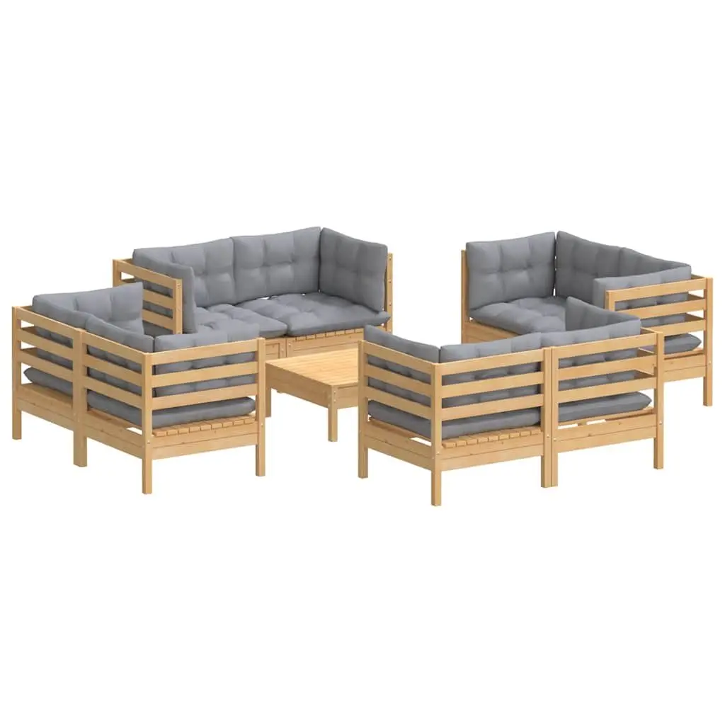 Garden Lounge Set 9 Piece Outdoor Patio Furniture Pinewood Grey Cushions Modular