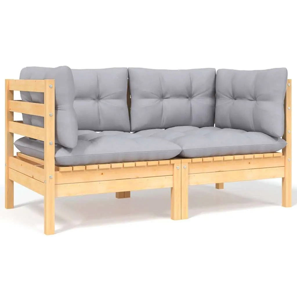 Garden Lounge Set 9 Piece Outdoor Patio Furniture Pinewood Grey Cushions Modular