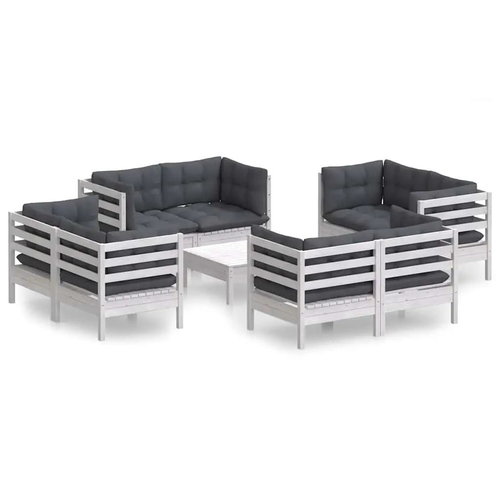 Garden Lounge Set 9 Piece Patio Furniture Pinewood White Modular Outdoor Seating