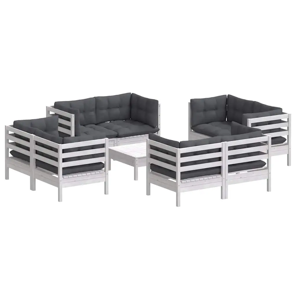 Garden Lounge Set 9 Piece Patio Furniture Pinewood White Modular Outdoor Seating