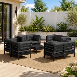 Garden Lounge Set 9 Piece Pinewood Patio Furniture with Cushions Outdoor Seating