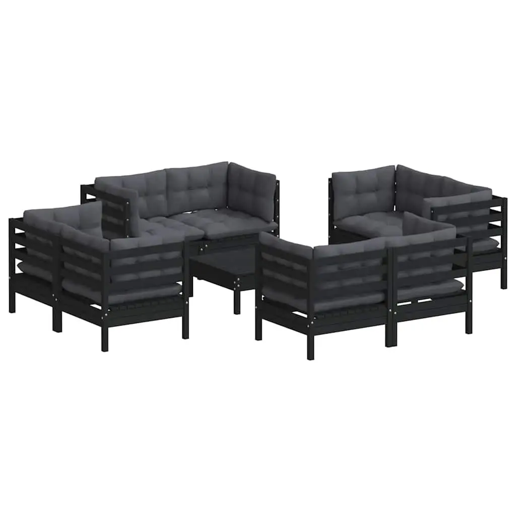 Garden Lounge Set 9 Piece Pinewood Patio Furniture with Cushions Outdoor Seating