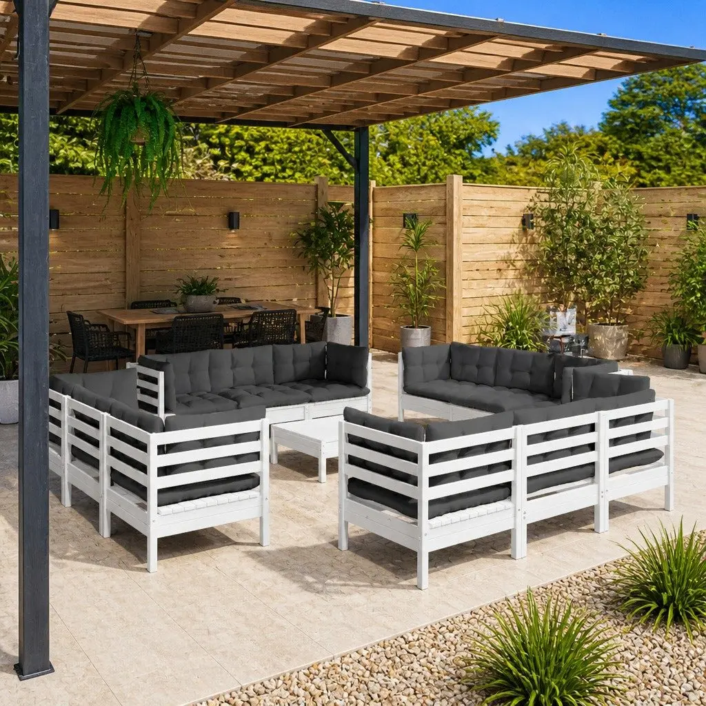 Garden Lounge Set White 13 Piece Modular Outdoor Patio Furniture Pinewood