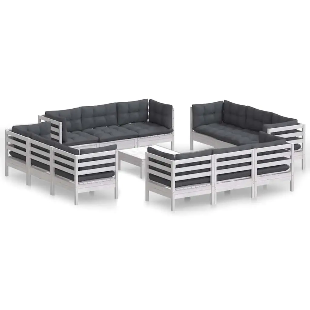 Garden Lounge Set White 13 Piece Modular Outdoor Patio Furniture Pinewood