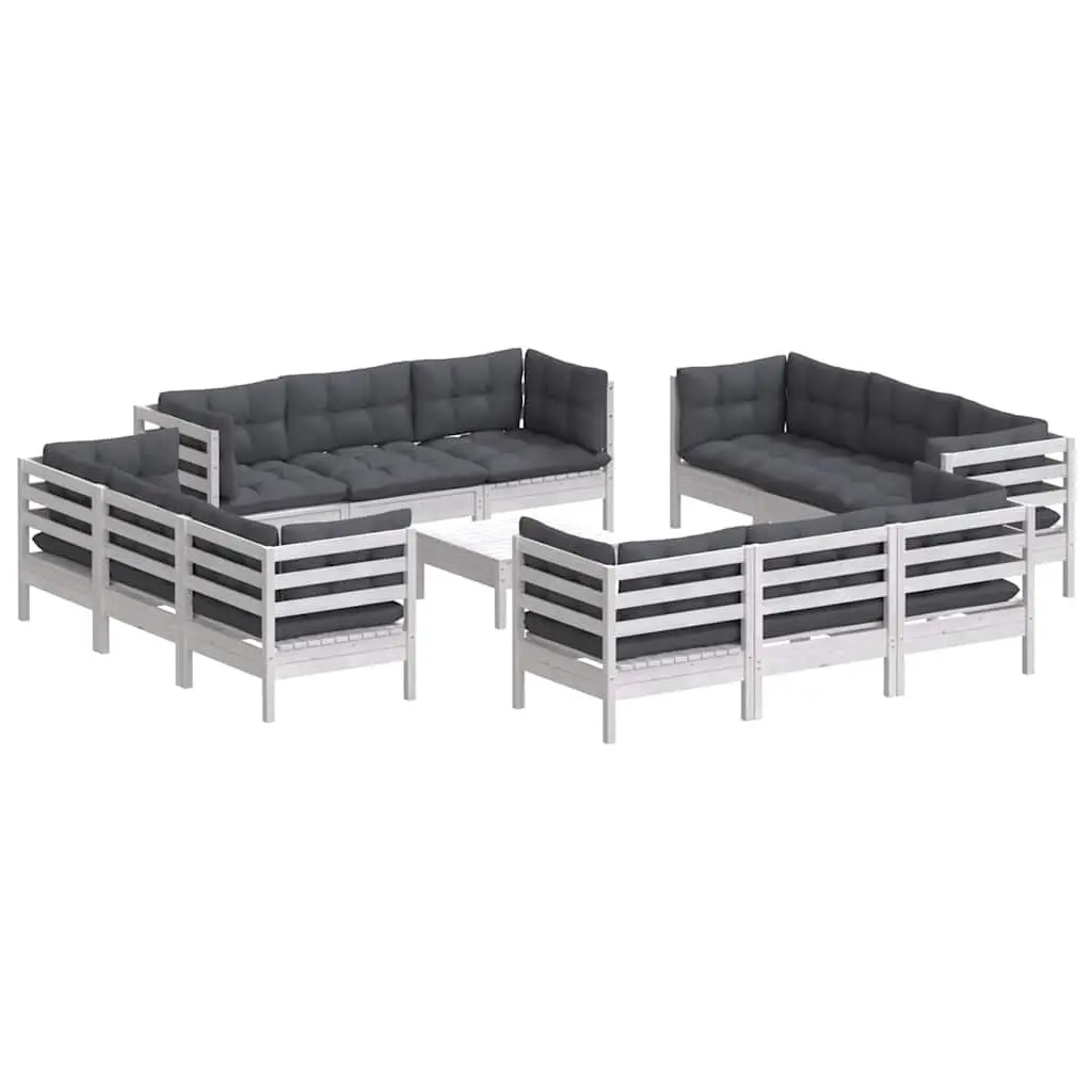 Garden Lounge Set White 13 Piece Modular Outdoor Patio Furniture Pinewood
