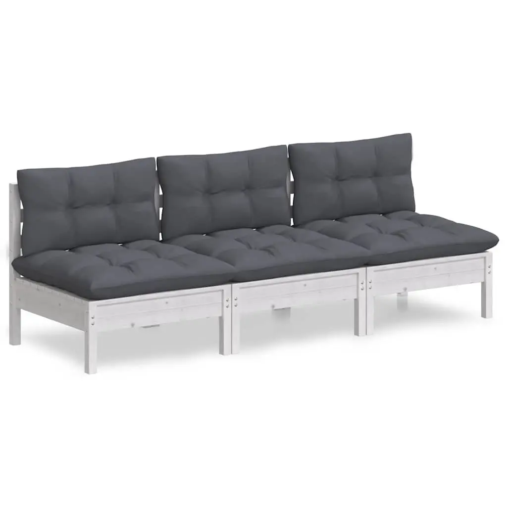 3-Seater Garden Sofa Outdoor Patio Seating Modular Lounge with Cushions White